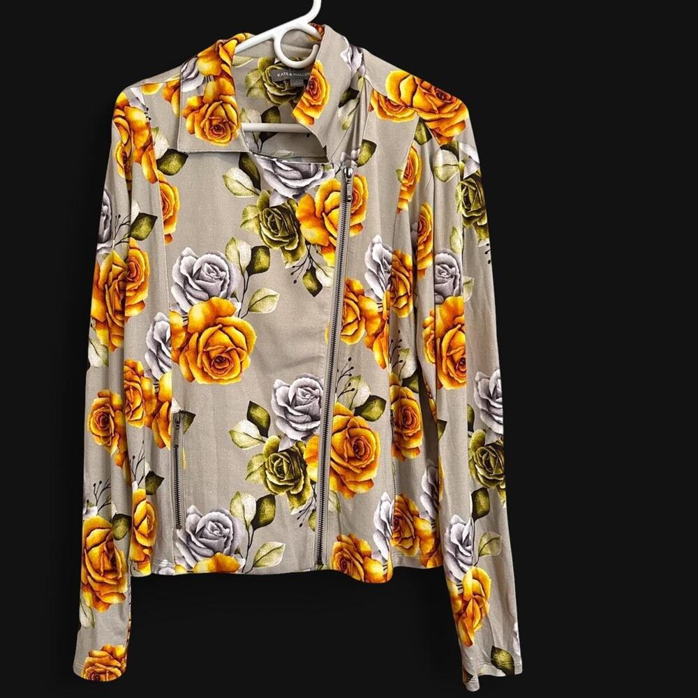 Kate and Mallory Yellow and gray floral zip-up